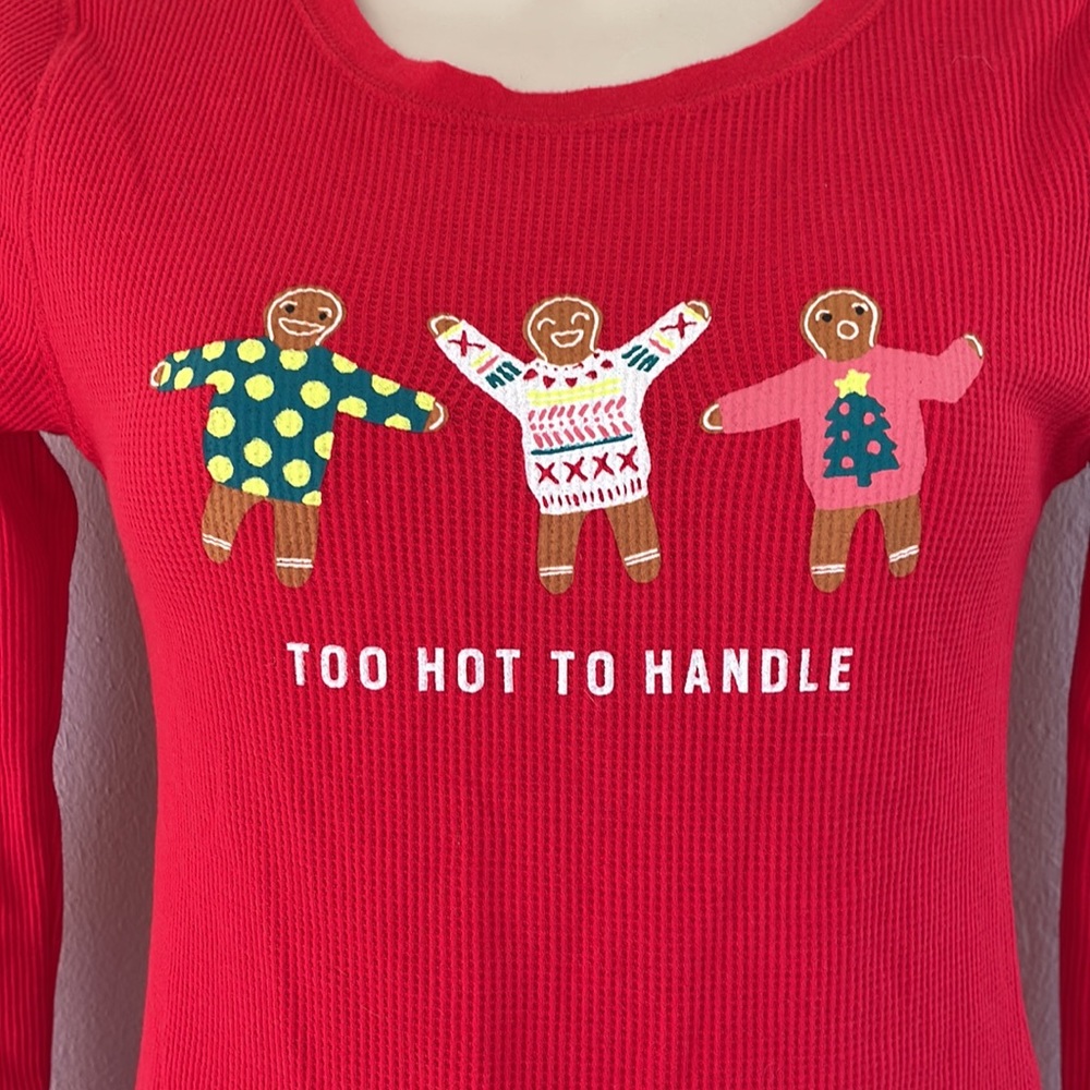 Old Navy too hot to handle red Christmas gingerbread thermal waffle top size XS - Picture 3 of 8